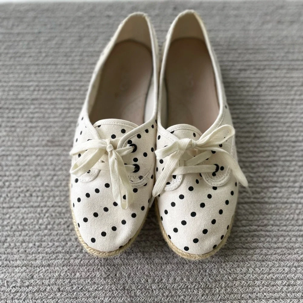 Aldo Ivory Black Polka Dot Tie Espadrilles Size 10